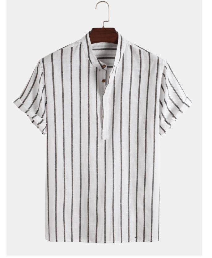 Oversized Striped Linen Men's Shirt Image