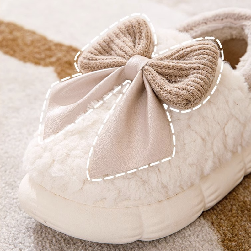 Big Bow-knot Fluffy Slippers Winter Warm Covered Heel Cotton Shoes Fashion Thick-soled Platform Slippers Indoor And Outdoor Garden Walking Shoes Image