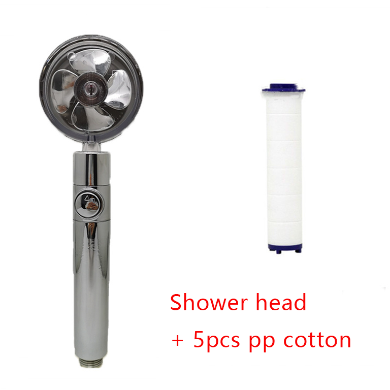 Shower Head Water Saving Flow 360 Degrees Rotating With Small Fan ABS Rain High Pressure Spray Nozzle Bathroom Accessories Image