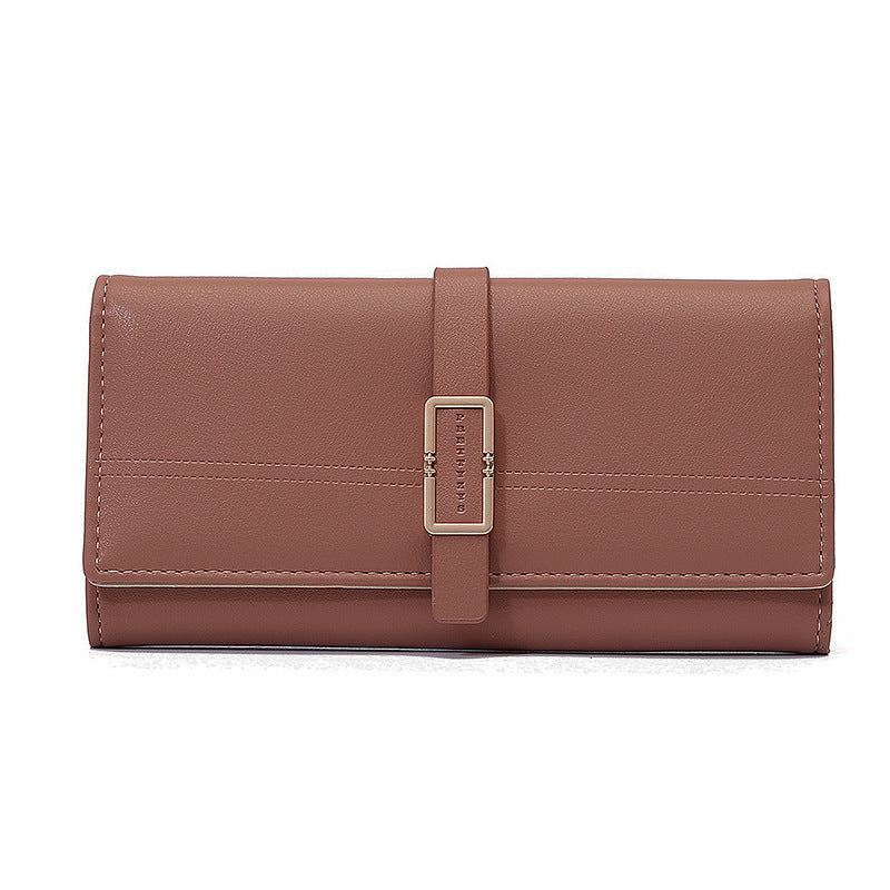 Long Metal Buckle Simple Tri-fold Clutch Image