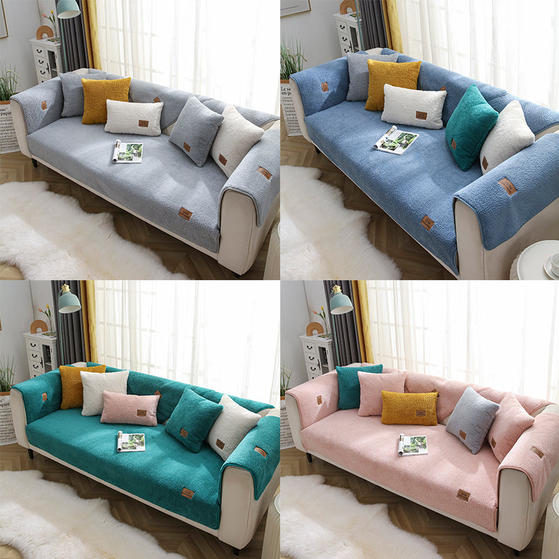 Modern Solid Color Winter Lamb Wool Sofa Towel Thicken Plush Soft And Smooth Sofa Covers For Living Room Anti-slip Couch Cover Image