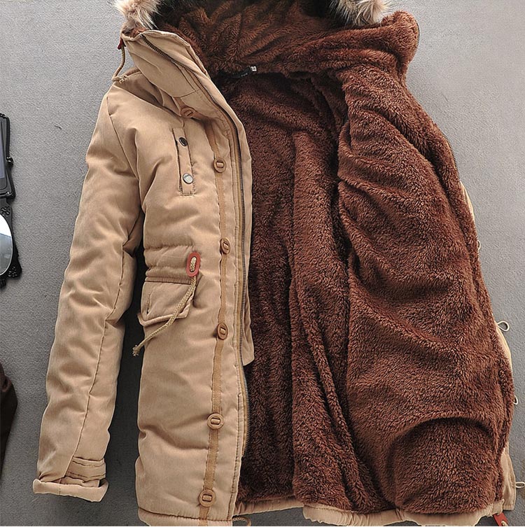 Men Winter Coat Lamb Wool Liner Thick Padded Jacket Men's Cotton Coat Image