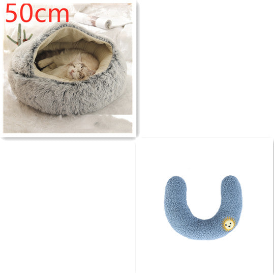 2 In 1 Dog And Cat Bed Pet Winter Bed Round Plush Warm Bed House Soft Long Plush Pets Bed Image