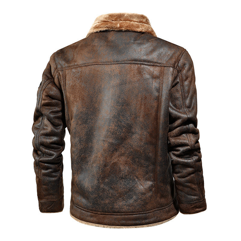 Leather men's plus cashmere motorcycle leather jacket Image