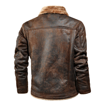 Leather men's plus cashmere motorcycle leather jacket