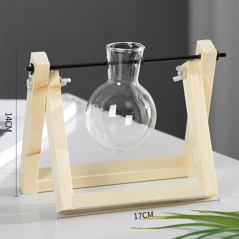 Swing Wooden Stand Hydroponic Plant Container Glass Vase Image