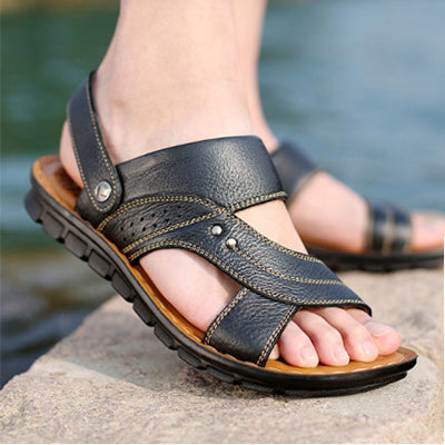 Men Sandals Summer Beach Shoes Adjustable Back Strap Design Slippers Slides Image