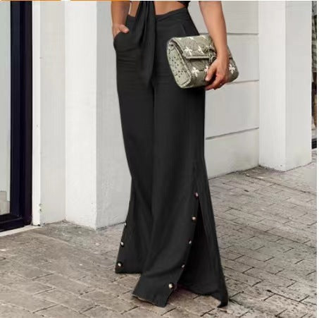 Spring Fashion High Waist Cotton Linen Wide Leg Pants Image