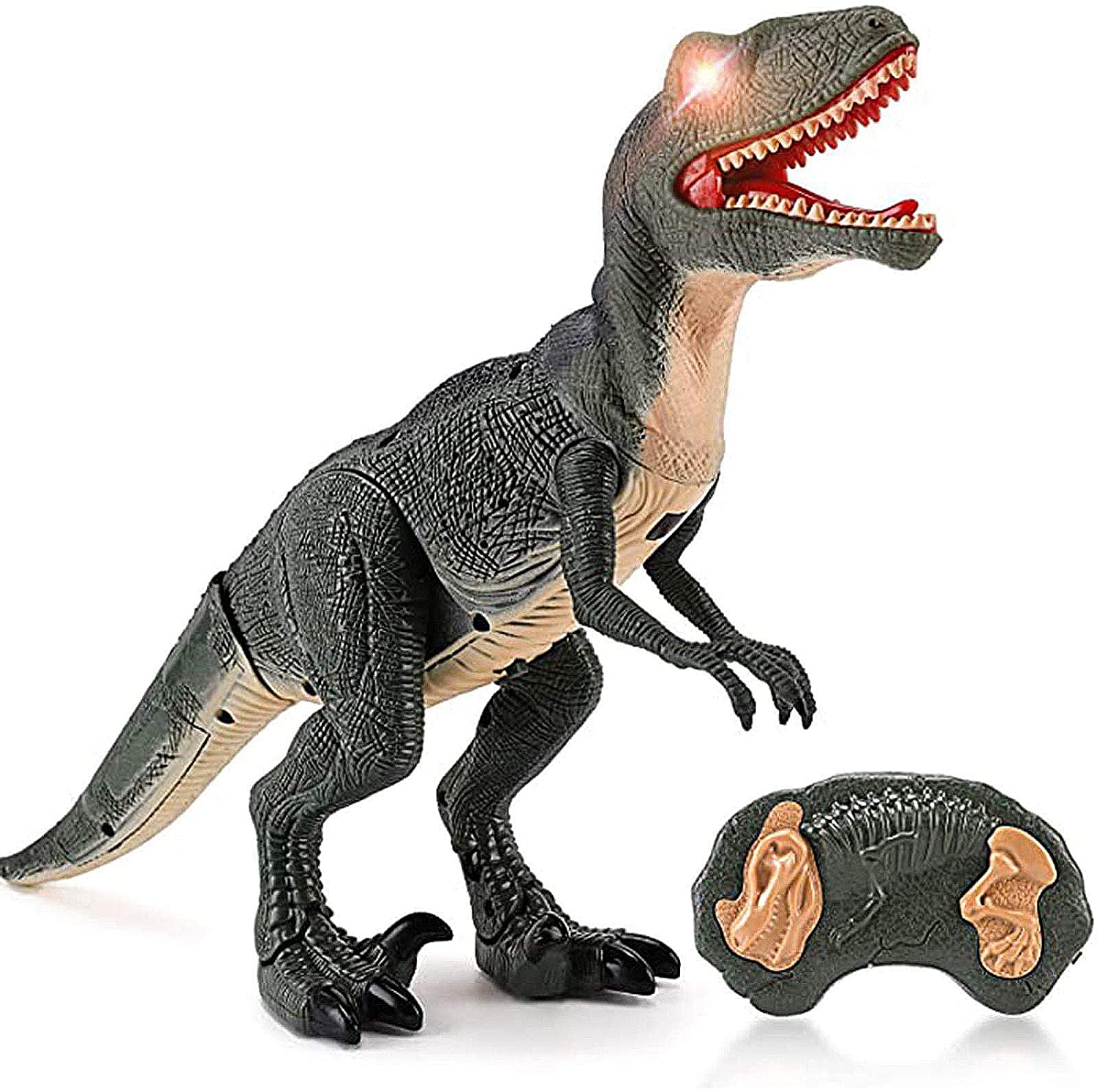 Remote Control R C Walking Dinosaur Toy With Shaking Head,Light Up Eyes & Sounds ,Velociraptor,Gift For Kids Amazon Platform Banned Image