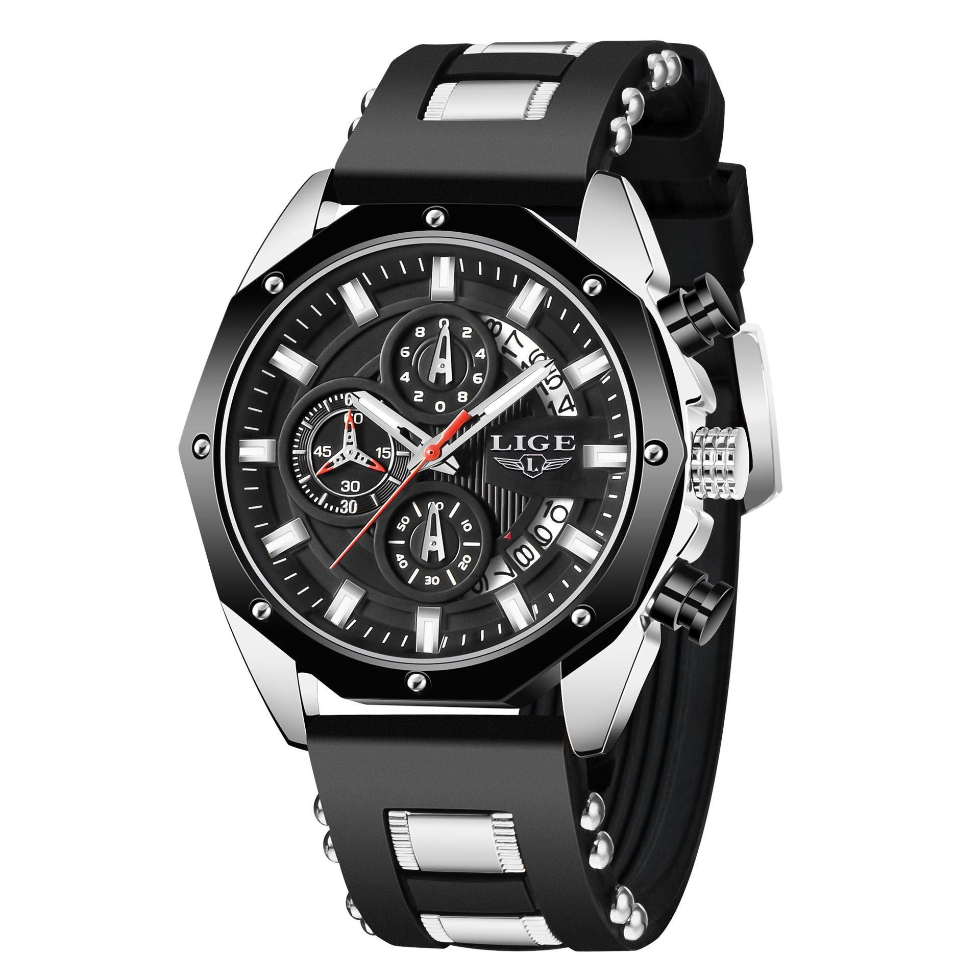 Fashion Mens Watches Top Brand Luxury Silicone Sport Watch Men Quartz Date Clock Waterproof Wristwatch Chronograph Image