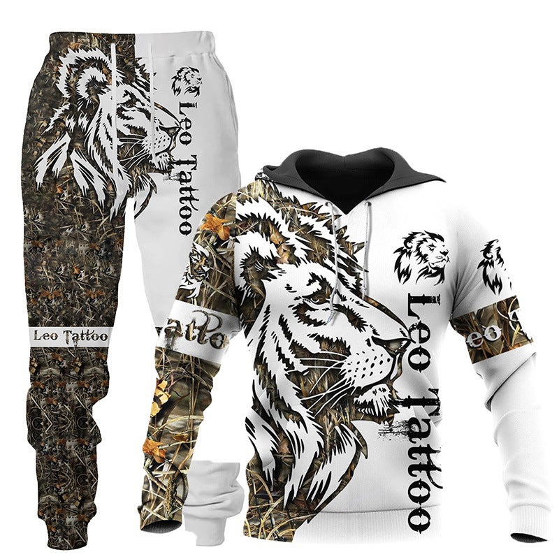 3D Wolf Print Tracksuit Men Sportswear Hooded Sweatsuit Two Piece Outdoors Running Fitness Mens Clothing Jogging Set Image