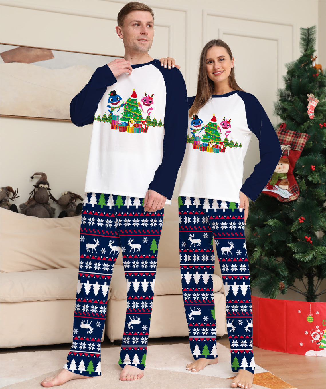 Family Matching Christmas Pajamas Set Xmas Long Sleeve Sleepwear Nightwear For Couples Kids Baby Image