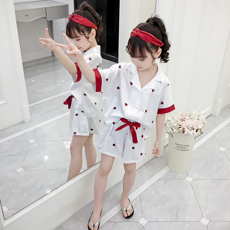 Girls Summer Cartoon Pajamas Short-sleeved Shorts Two-piece Suit Image