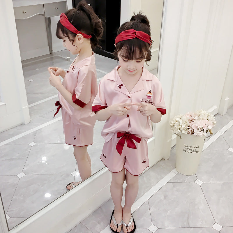 Girls Summer Cartoon Pajamas Short-sleeved Shorts Two-piece Suit Image