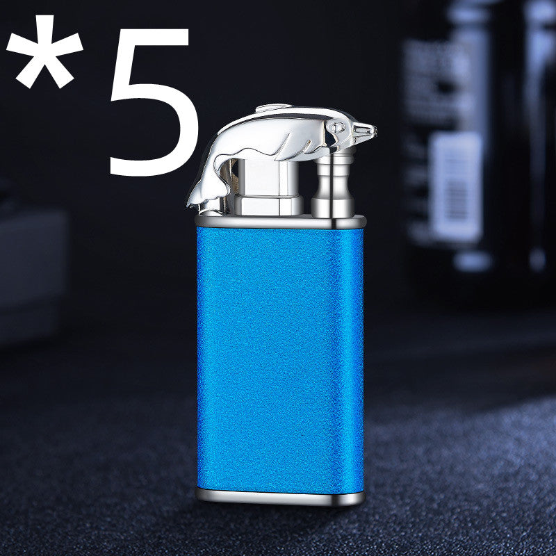 Creative Blue Flame Lighter Dolphin Dragon Tiger Double Fire Metal Winproof Lighter Inflatable Lighter Image