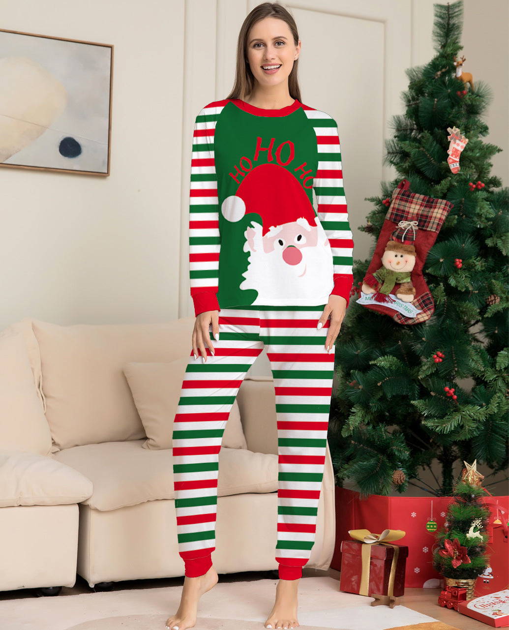 Family Christmas Pajamas Matching Sets Red Stripe Xmas Holiday Sleepwear Jammies Long Sleeve PJs Outfits Image