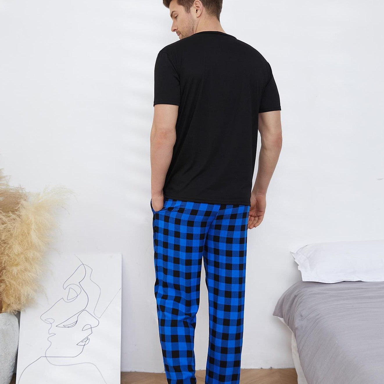 Men's Pajamas Set Short-sleeved Long Pants Home Wear Image