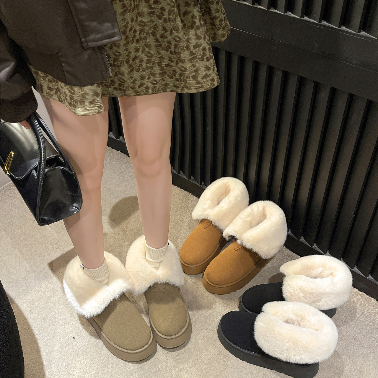 Winter Warm Snow Boots New Fashion Foldable Fleece Cotton Shoes For Women Plus Velvet And Thickened Plush Ankle Boots Image