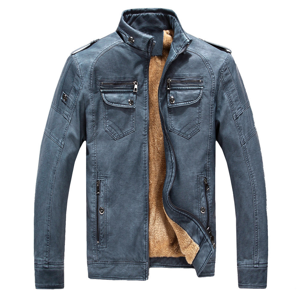 Leather Jacket Plus Velvet Washed Retro Leather Jacket Image