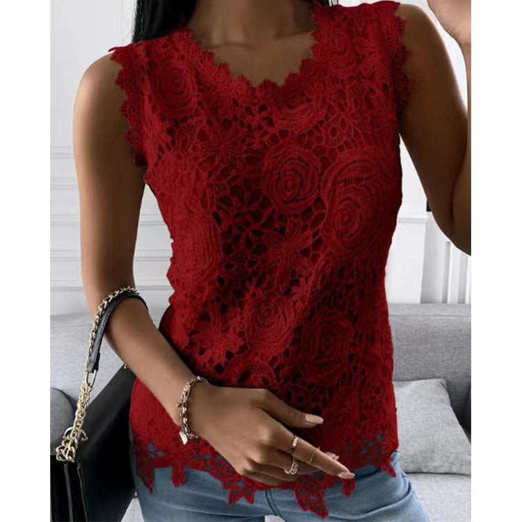 Flowers Lace Vest Women Summer Tops S-5XL Image