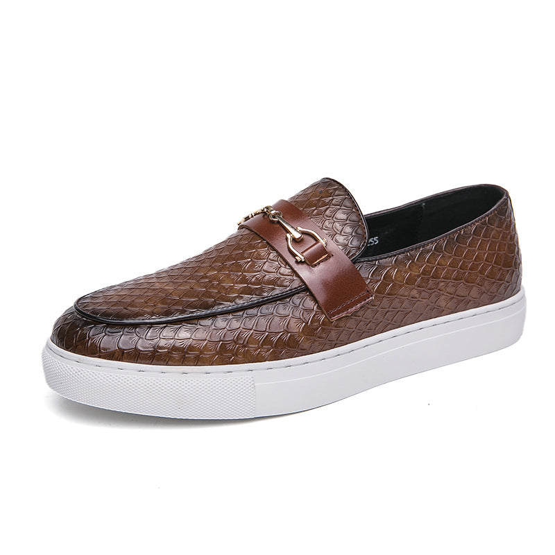 Double Pin Buckle Loafers Business Casual British Leather Shoes Image