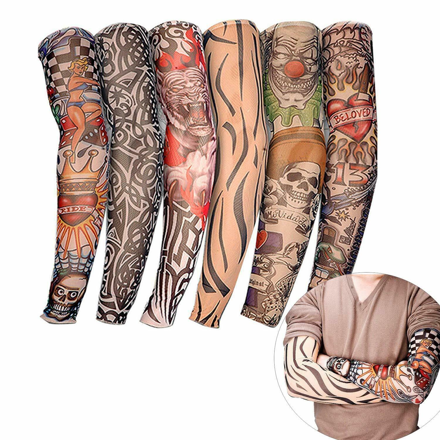 Fake Temporary Tattoo Sleeve Full Arm Cover UV Sun Protection Outdoor Sports 6pc Image