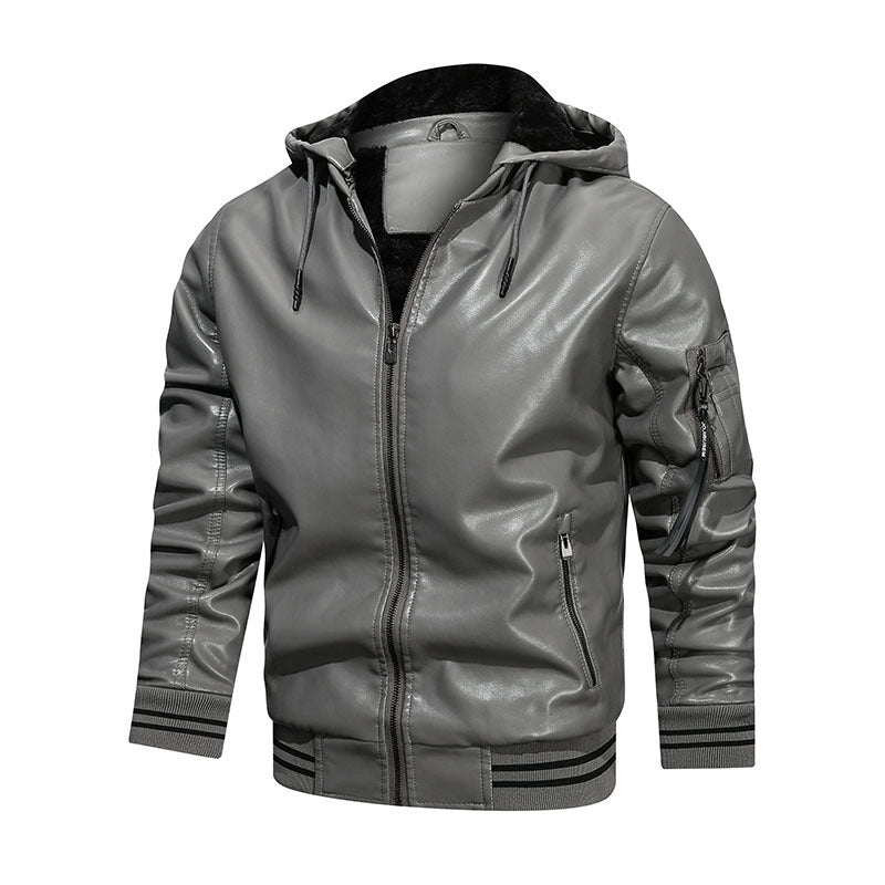 Men's Jacket Spot Hooded Multi-pocket Leather Jacket Men Image