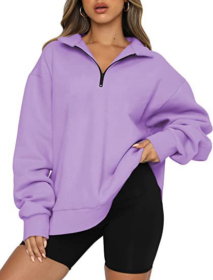 Women Sweatshirts Zip Turndown Collar Loose Casual Tops Clothes Image