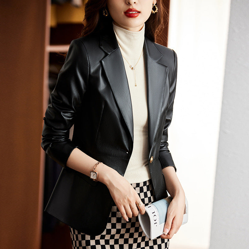 Women's Slim Skinny Leather Jacket Coat Image