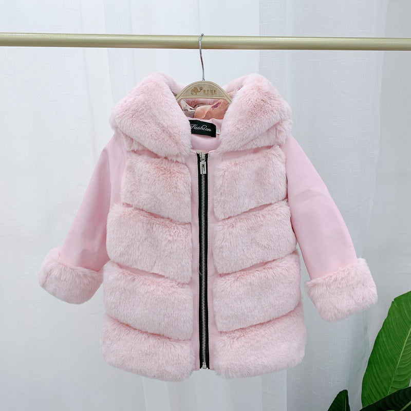 Children's Cotton Coat Rex Rabbit Hooded Faux Fur Coat Image