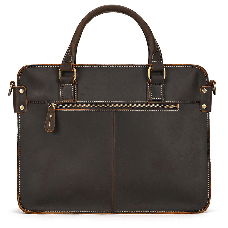 Retro Crazy Horse Leather Briefcase 14-inch Commuter Business Image