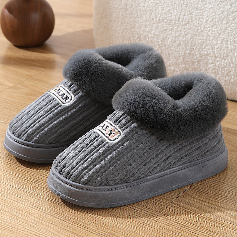 Winter Warm House Slippers Woman Plush Covered Heel Cotton Shoes Indoor And Outdoor Thick-soled Non-slip Fluffy Slippers For Men Image