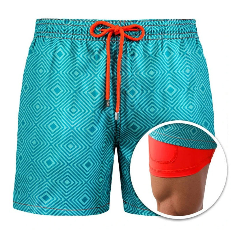 Men's Printed Beach Shorts Sports Double Layer Shorts Summer Image