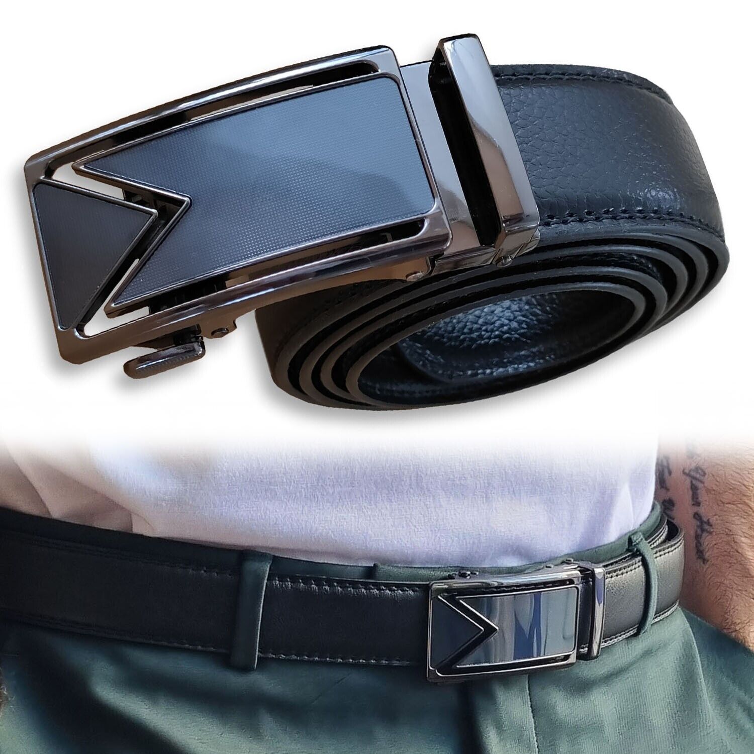 Microfiber Leather Mens Ratchet Belt Belts For Men Adjustable Automatic Buckle Image