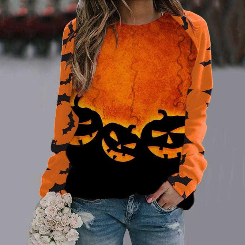 Halloween Cartoon Print Sweatshirt Long Sleeve Pullover Tops Women Image