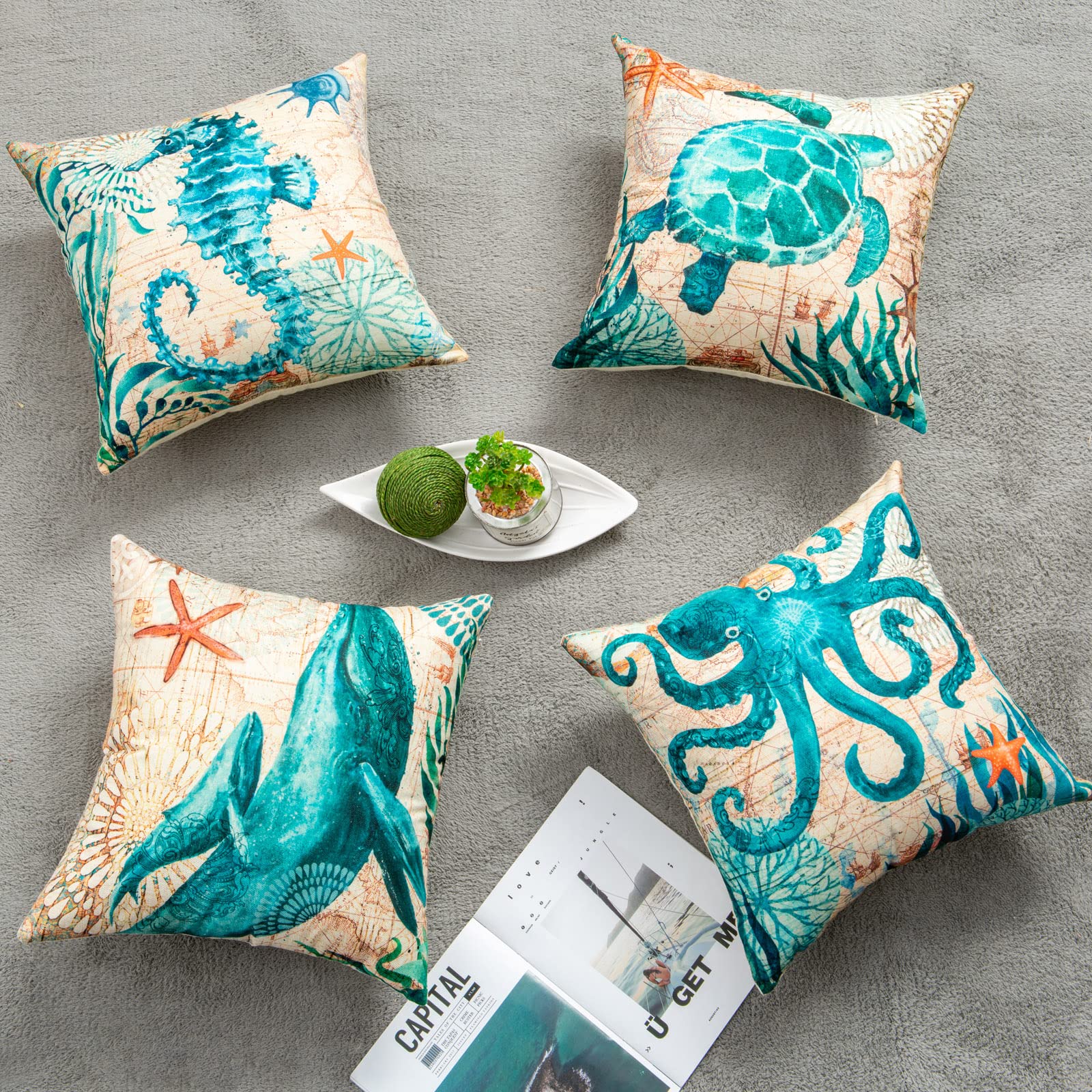 Cushion Covers Sea Turtle Printed Throw Pillow Cases For Home Decor Sofa Chair Seat Image