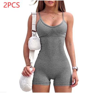 Spaghetti Strap Shorts Jumpsuit Sports Yoga Workout Tight Romper Women Fashion Fitness Sportwear Image