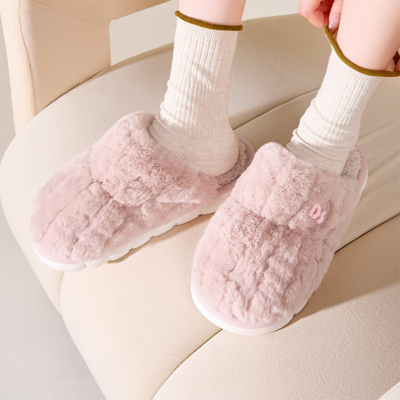 Warm Winter Plush Slippers Women Non-slip Thick-soled Fluffy Slippers Couple Slippers Men Indoor Bedroom Soft Solid House Shoes Image