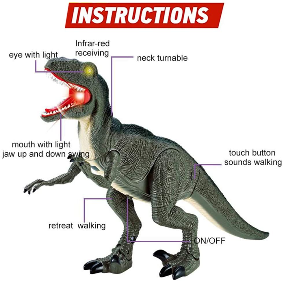 Remote Control R C Walking Dinosaur Toy With Shaking Head,Light Up Eyes & Sounds ,Velociraptor,Gift For Kids Amazon Platform Banned Image