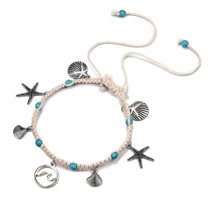 Europe and America Conch Mizhu Yoga Anklet Turtle Bracelet Beach Pendant Starfish Pearl Retro Turtle Anklet Image