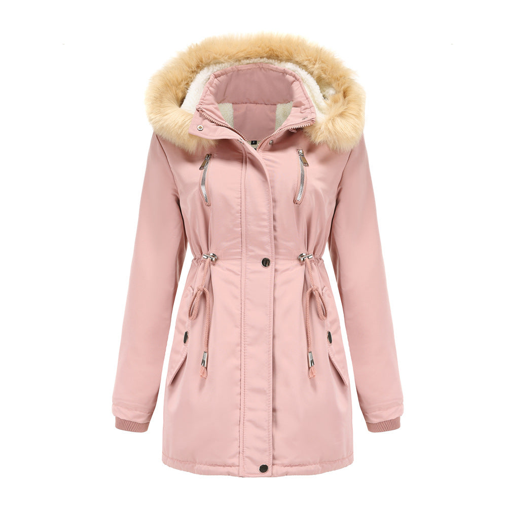 Thick Lamb Velvet Loose Ladies Cotton Jacket With Detachable Hood And Fleece Jacket Image