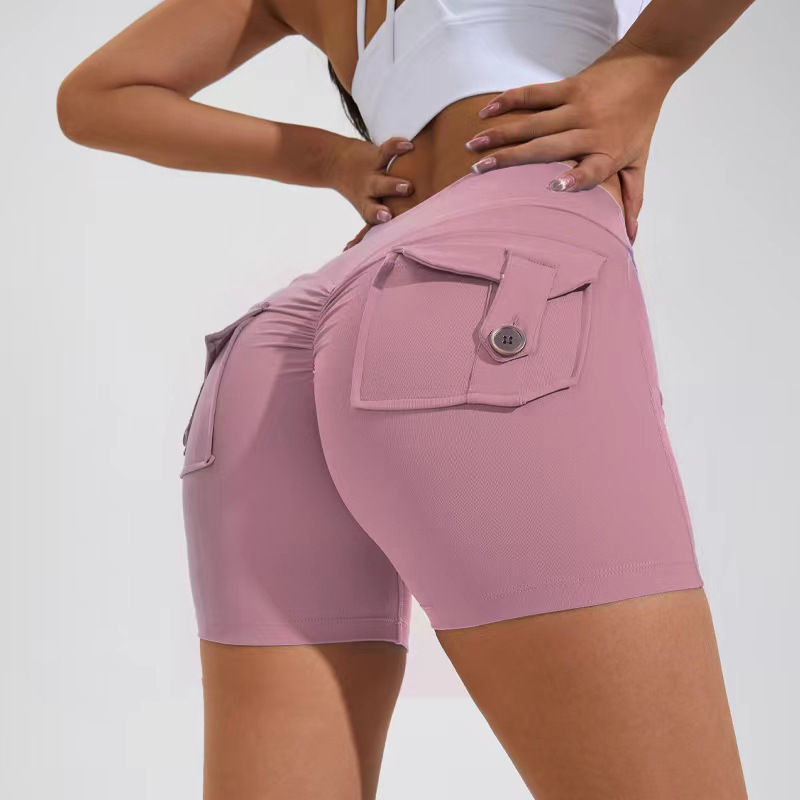 High Waist Hip Lifting Shorts With Pockets Quick Dry Yoga Fitness Sports Pants Summer Women Clothes Image